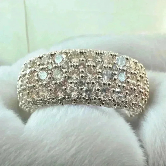 18k White Gold-Plated Brass CZ Eternity Band (7) - Picture 2 of 6